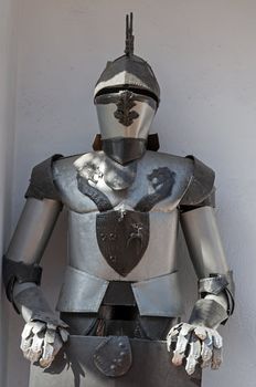 Close up view of a medieval knight armor.