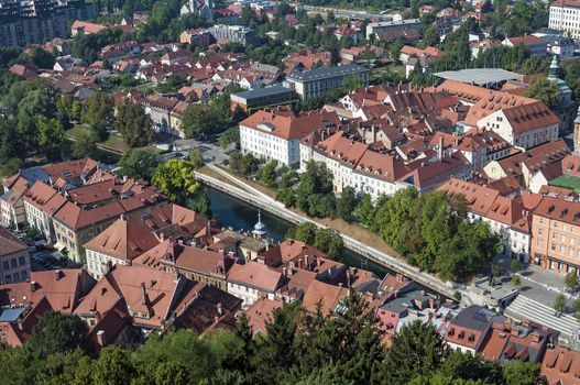 High angle view of Ljubljana, Capital City of Slovenia.