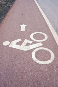 Sign of bicycle lane beside the road for safety travel.