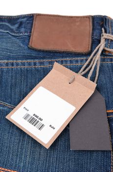  price tag with barcode on  jeans textured