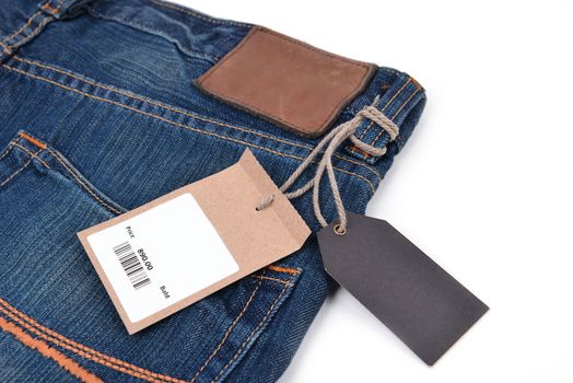 price tag with barcode on  jeans textured