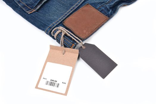 price tag with barcode on  jeans textured