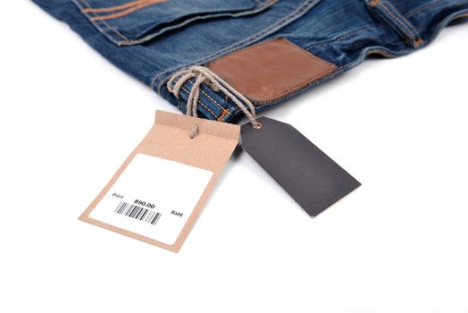 price tag with barcode on  jeans textured
