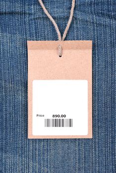 price tag with barcode on  jeans textured