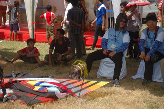 pangandaran, indonesia-july 16, 2011: various model of participant kite at pangandaran international kite festival that held in east coast pangandaran beach, west java-indonesia.