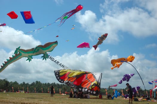 pangandaran, indonesia-july 16, 2011: pangandaran international kite festival that held in east coast pangandaran beach, west java-indonesia.