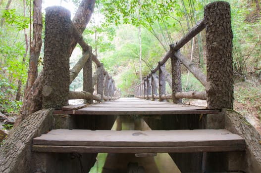 Bridge over a flowing river Chae Son National Park, Thailand