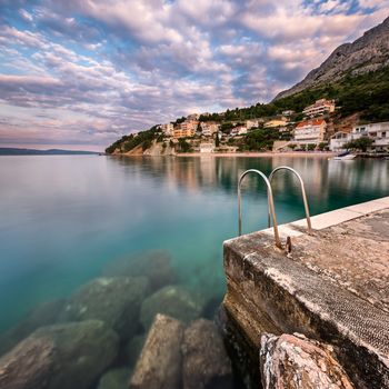 Stone Jetty in Small Village near Omis at Dawn, Dalmatia, Croatia