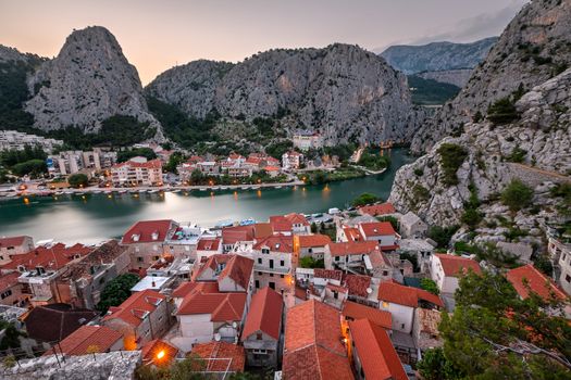Aerial View on Omis and Cetina River Gorge in the Evening, Dalmatia, Croatia