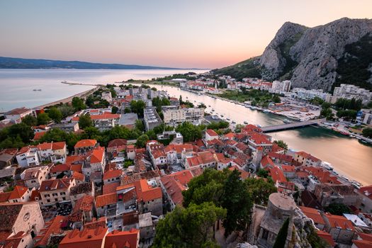 Aerial View on Omis Old Town and Cetina River, Dalmatia, Croatia