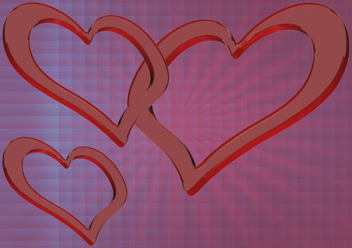 Abstract blue wave background with red hearts