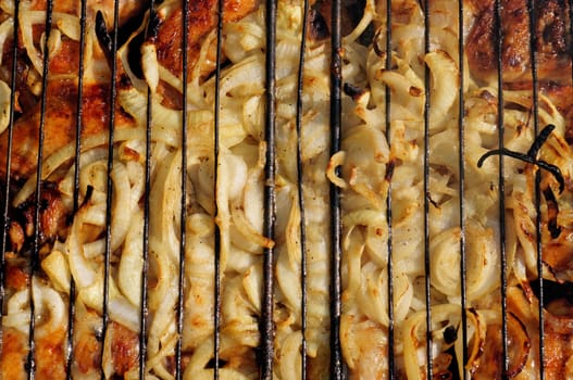 Smoked onion rings on the grill                           