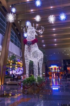 LAS VEGAS - JAN 13 : holiday light installation at Aria hotel in Las Vegas on January 13 2014. The Aria was opened on 2009 and is the world's largest hotel to receive LEED Gold certification