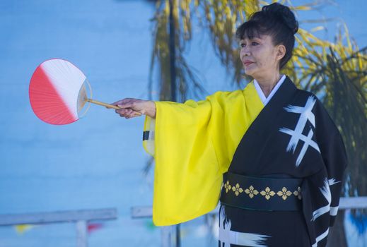 LAS VEGAS - FEB 09 : Japanese folk dancer perform at the Chinese New Year celebrations held in Las Vegas , Nevada on February 09 2014