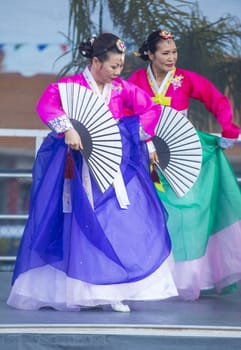 LAS VEGAS - FEB 09 : Chinese folk dancers perform at the Chinese New Year celebrations held in Las Vegas , Nevada on February 09 2014