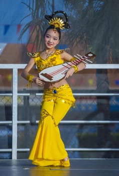 LAS VEGAS - FEB 09 : Chinese folk dancer perform at the Chinese New Year celebrations held in Las Vegas , Nevada on February 09 2014