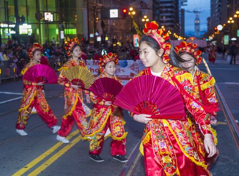 SAN FRANCISCO - FEB 15 : An unidentified participants at the Chinese New Year Parade in San Francisco , California on February 15 2014 , It is the largest Asian event in North America 