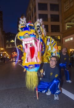 SAN FRANCISCO - FEB 15 : An unidentified participants in a Dragon dance at the Chinese New Year Parade in San Francisco , California on February 15 2014 , It is the largest Asian event in North America 