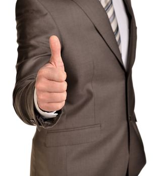 Business man showing thumb up. Isolated on white background