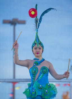 LAS VEGAS - FEB 09 : Chinese folk dancer perform at the Chinese New Year celebrations held in Las Vegas , Nevada on February 09 2014