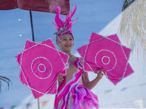 LAS VEGAS - FEB 09 : Chinese folk dancer perform at the Chinese New Year celebrations held in Las Vegas , Nevada on February 09 2014