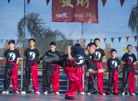 LAS VEGAS - FEB 09 : Chinese martial art performers at the Chinese New Year celebrations held in Las Vegas , Nevada on February 09 2014