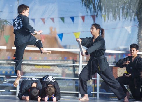 LAS VEGAS - FEB 09 : Chinese martial art performers at the Chinese New Year celebrations held in Las Vegas , Nevada on February 09 2014