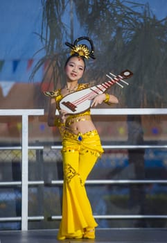 LAS VEGAS - FEB 09 : Chinese folk dancer perform at the Chinese New Year celebrations held in Las Vegas , Nevada on February 09 2014