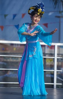 LAS VEGAS - FEB 09 : Chinese folk dancer perform at the Chinese New Year celebrations held in Las Vegas , Nevada on February 09 2014