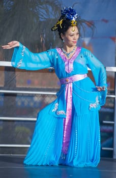 LAS VEGAS - FEB 09 : Chinese folk dancer perform at the Chinese New Year celebrations held in Las Vegas , Nevada on February 09 2014