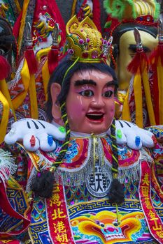 SAN FRANCISCO - FEB 15 : Traditional man-size costumes worn during parades before the beginning of the annual Chinese new year parade on February 15 2014 on San Francisco , California