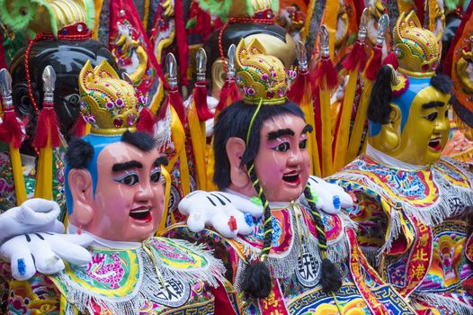 SAN FRANCISCO - FEB 15 : Traditional man-size costumes worn during parades before the beginning of the annual Chinese new year parade on February 15 2014 on San Francisco , California