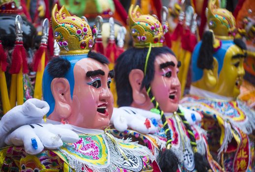 SAN FRANCISCO - FEB 15 : Traditional man-size costumes worn during parades before the beginning of the annual Chinese new year parade on February 15 2014 on San Francisco , California