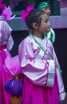 SAN FRANCISCO - FEB 15 : Unidentified dress up children performing during the Chinese New Year Parade in San Francisco , California on February 15 2014 , It is the largest Asian event in North America 