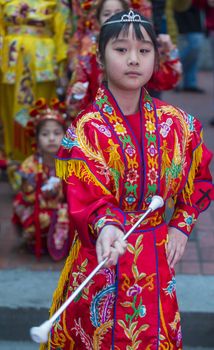 SAN FRANCISCO - FEB 15 : Unidentified dress up children performing during the Chinese New Year Parade in San Francisco , California on February 15 2014 , It is the largest Asian event in North America 