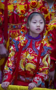 SAN FRANCISCO - FEB 15 : Unidentified dress up children performing during the Chinese New Year Parade in San Francisco , California on February 15 2014 , It is the largest Asian event in North America 