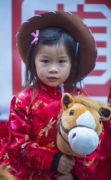 SAN FRANCISCO - FEB 15 : Unidentified dress up children performing during the Chinese New Year Parade in San Francisco , California on February 15 2014 , It is the largest Asian event in North America 