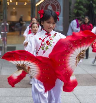 SAN FRANCISCO - FEB 15 : Unidentified dress up children performing during the Chinese New Year Parade in San Francisco , California on February 15 2014 , It is the largest Asian event in North America 