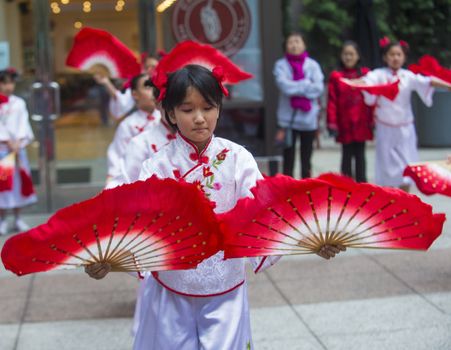 SAN FRANCISCO - FEB 15 : Unidentified dress up children performing during the Chinese New Year Parade in San Francisco , California on February 15 2014 , It is the largest Asian event in North America 