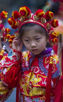 SAN FRANCISCO - FEB 15 : Unidentified dress up children performing during the Chinese New Year Parade in San Francisco , California on February 15 2014 , It is the largest Asian event in North America 