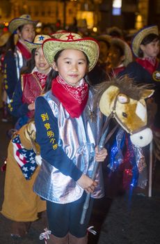 SAN FRANCISCO - FEB 15 : Unidentified dress up children at the Chinese New Year Parade in San Francisco , California on February 15 2014 , It is the largest Asian event in North America 