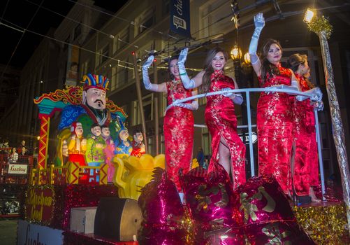 SAN FRANCISCO - FEB 15 : A parade float at the Chinese New Year Parade in San Francisco , California on February 15 2014 , It is the largest Asian event in North America 