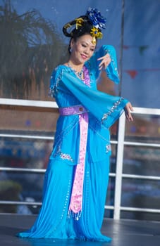 LAS VEGAS - FEB 09 : Chinese folk dancer perform at the Chinese New Year celebrations held in Las Vegas , Nevada on February 09 2014