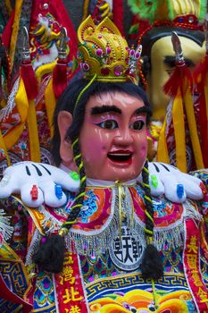 SAN FRANCISCO - FEB 15 : Traditional man-size costumes worn during parades before the beginning of the annual Chinese new year parade on February 15 2014 on San Francisco , California