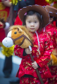 SAN FRANCISCO - FEB 15 : Unidentified dress up children performing during the Chinese New Year Parade in San Francisco , California on February 15 2014 , It is the largest Asian event in North America 