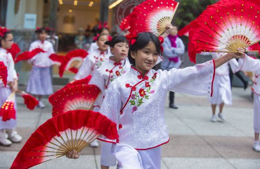 SAN FRANCISCO - FEB 15 : Unidentified dress up children performing during the Chinese New Year Parade in San Francisco , California on February 15 2014 , It is the largest Asian event in North America 