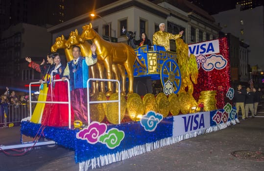 SAN FRANCISCO - FEB 15 : A parade float at the Chinese New Year Parade in San Francisco , California on February 15 2014 , It is the largest Asian event in North America 