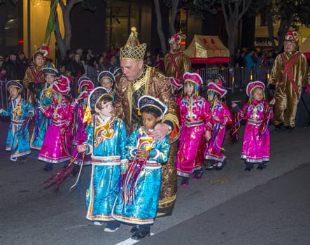 SAN FRANCISCO - FEB 15 : An unidentified participants at the Chinese New Year Parade in San Francisco , California on February 15 2014 , It is the largest Asian event in North America 