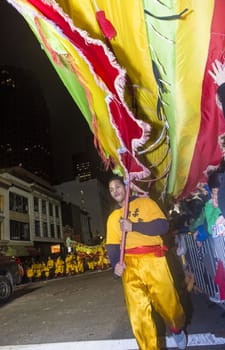 SAN FRANCISCO - FEB 15 : An unidentified participants in a Dragon dance at the Chinese New Year Parade in San Francisco , California on February 15 2014 , It is the largest Asian event in North America 