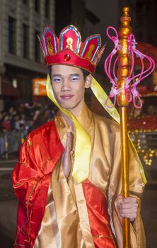 SAN FRANCISCO - FEB 15 : An unidentified participant at the Chinese New Year Parade in San Francisco , California on February 15 2014 , It is the largest Asian event in North America 